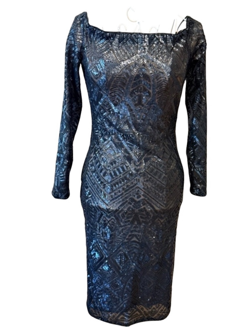 BCBGMaxAzria Eunice Sequin Off Shoulder Bodycon Dress Black New Tags Small - Picture 4 of 9